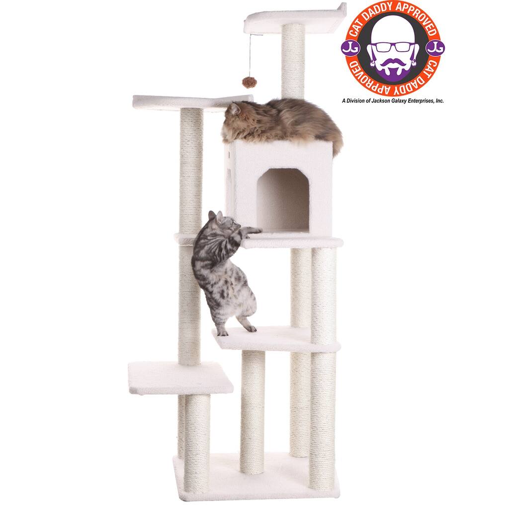 Real Wood B6802 Classic Cat Tree In Ivory 6 Levels Condo