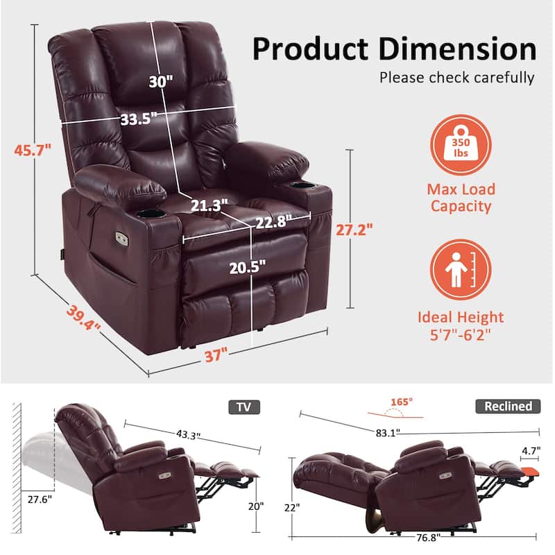 MCombo Large Dual Motor Power Lift Recliner Chair with Massage and Dual Heating for Elderly People, Faux Leather