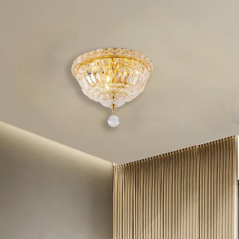 3 Light Gold Metal Flush Mount with Clear Crystal