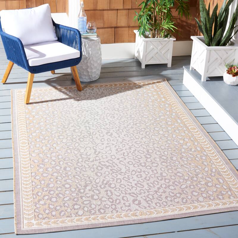 SAFAVIEH Courtyard Sanyi Indoor/ Outdoor Waterproof Patio Backyard Rug - 9' x 12' - Beige/Gold