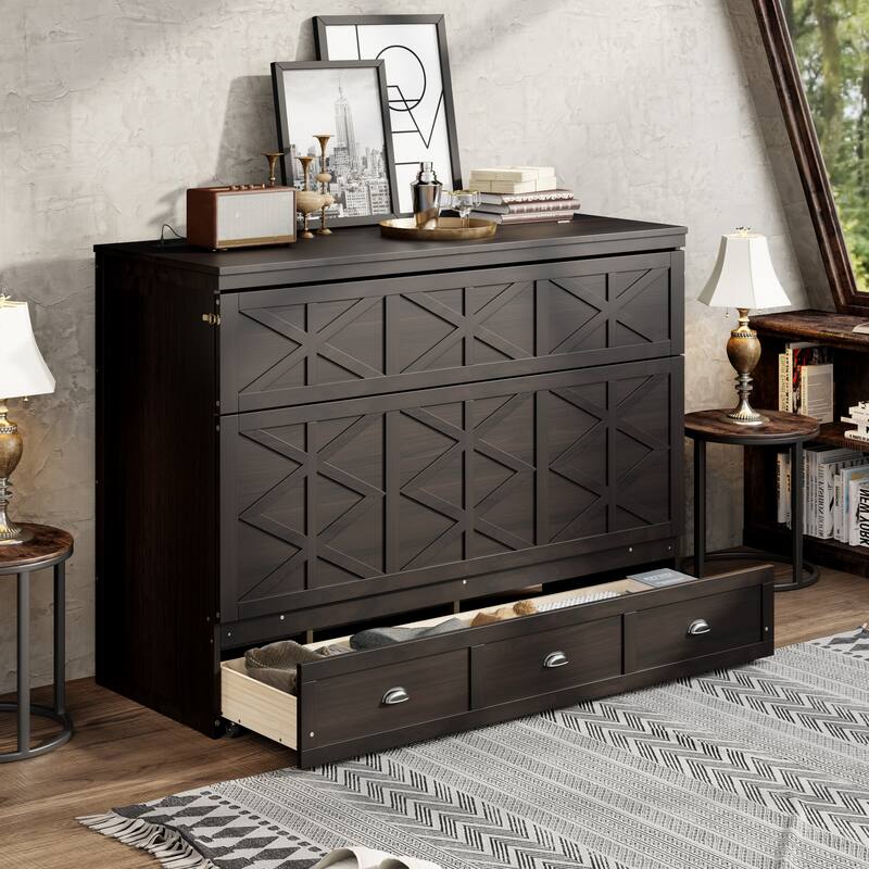 Queen Size Murphy Bed with Large Drawers and Charging Station