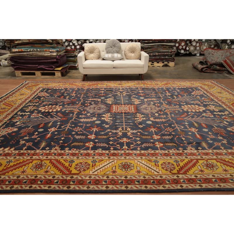 Hand Knotted Oriental 100% Wool Carpet Transitional All-Over Navy Blue & Blues Oushak Area Rug - 14' 11'' X 12' 0''