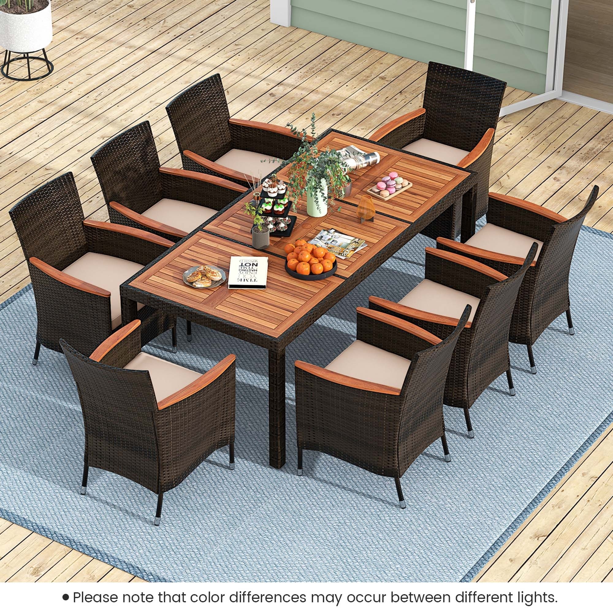 Costway 11 pcs outdoor patio dining set metal rattan wicker furniture garden cushioned on sale