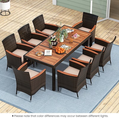 Costway 9PCS Patio Wicker Dining Set Acacia Wood Table Top Umbrella - See Details