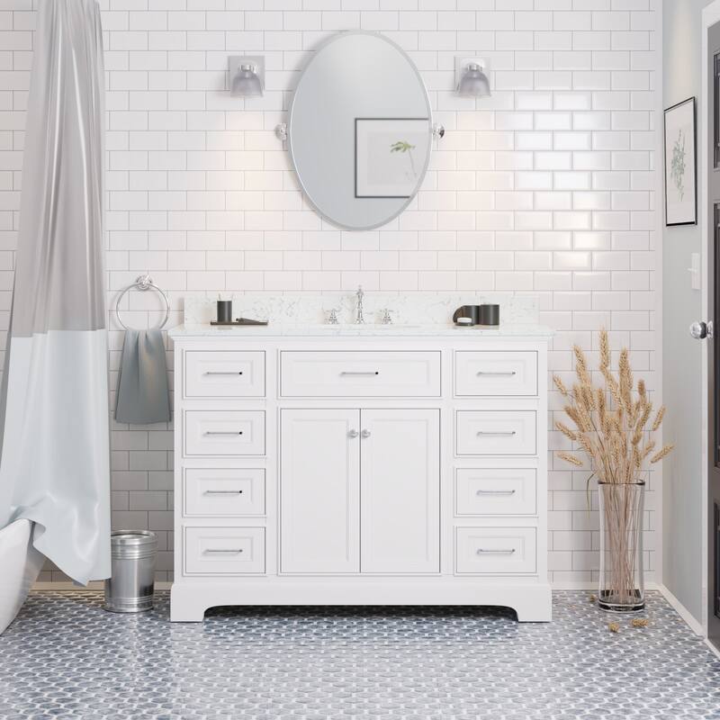 KitchenBathCollection Aria 48" Bathroom Vanity with Engineered Marble Top