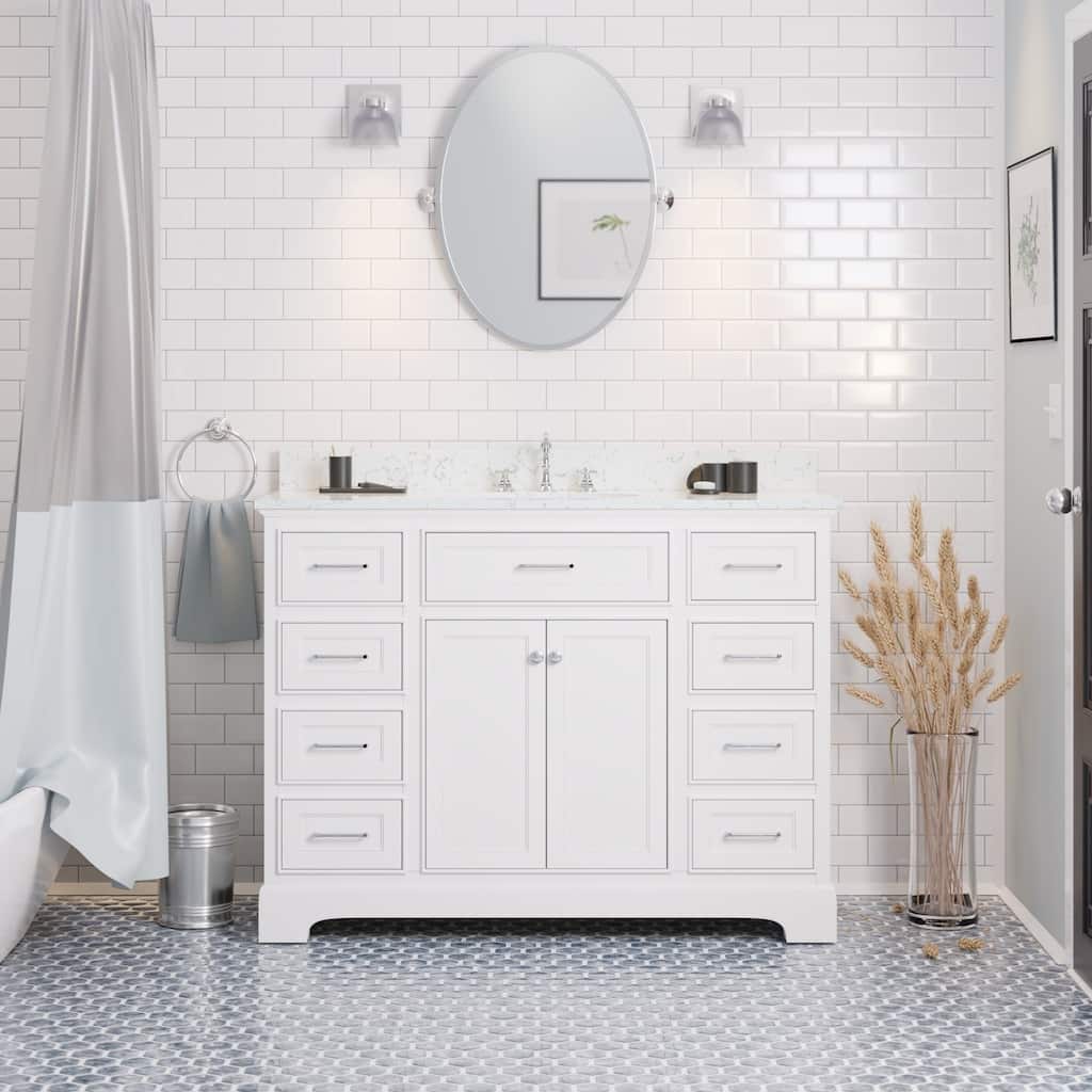 KitchenBathCollection Aria 48" Bathroom Vanity with Engineered Marble Top