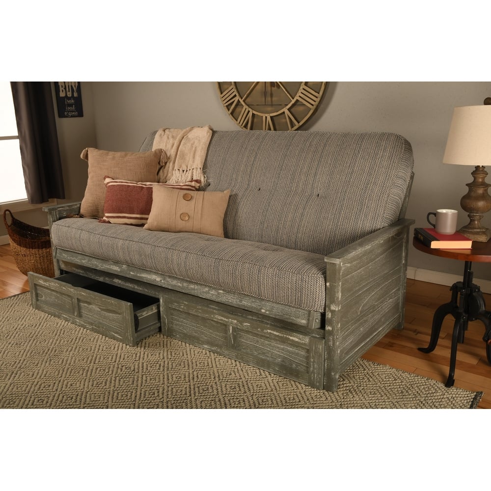 Somette Lexington Full-size Futon Set with Storage in Weathered Gray Finish with Mattress