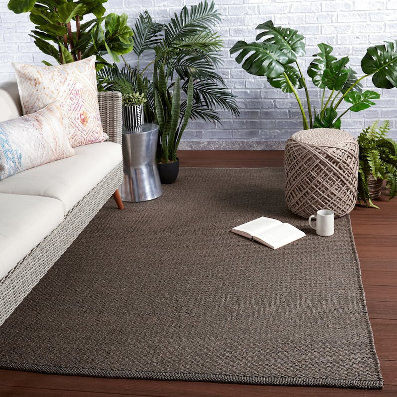 Barlow Indoor/ Outdoor Solid Brown/ Gray Area Rug