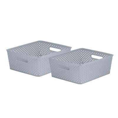 Simplify 2 Pack Medium Resin Wicker Storage Bin in Grey - 13.78" x 11.42" x 5.12"