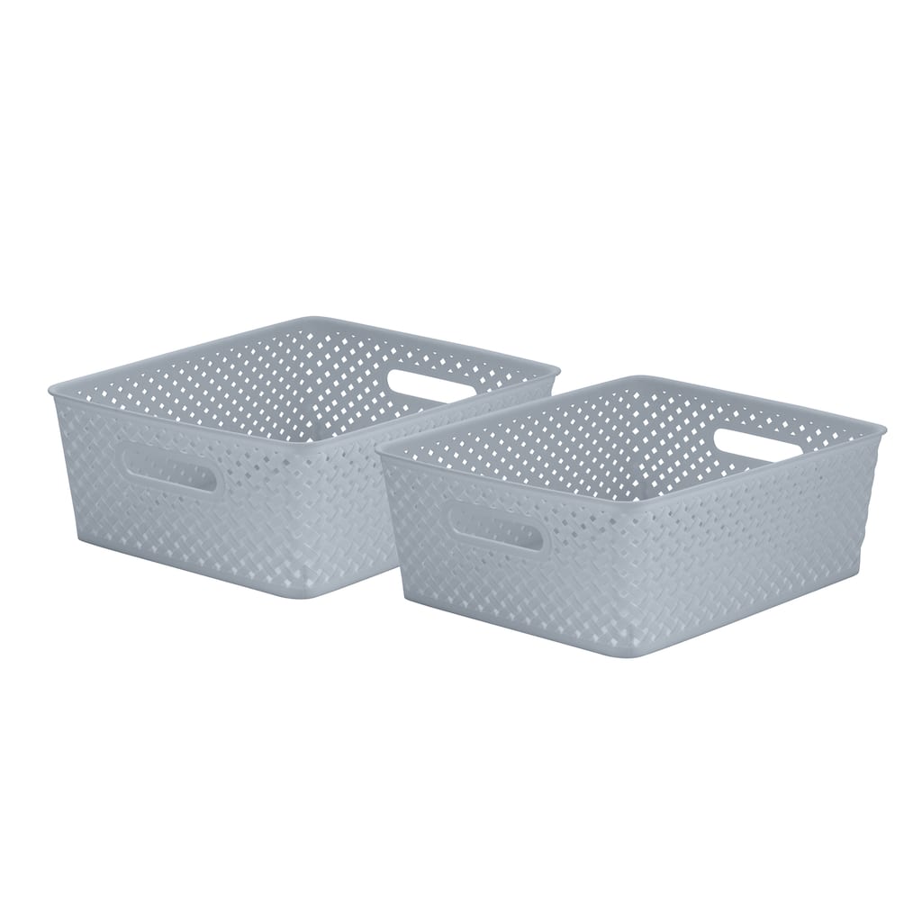 Simplify 2 Pack Medium Resin Wicker Storage Bin in Grey - 13.78" x 11.42" x 5.12"