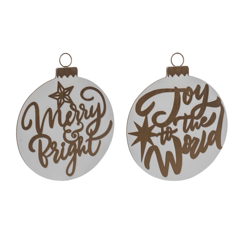 Transpac MDF Golden Ornament Wall Decor Set of 2 Christmas Home Decorations