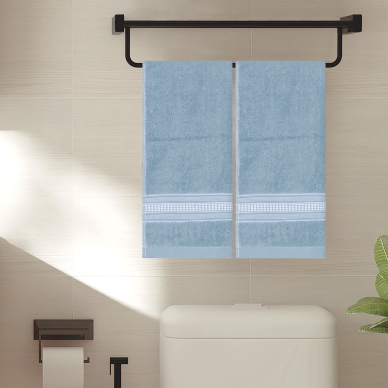 2 Pack Plaid Pattern Hand Towels, Comfort and Quick Drying Towel for Bathroom, Travel, Camp 14" x 30" - Blue