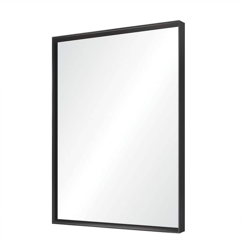 Glossy Black Rounded Corner Rectangle Bathroom Mirror
