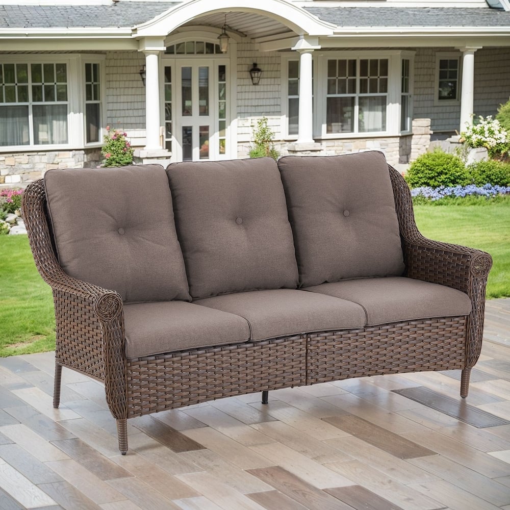 Gymojoy Premium Outdoor 3-Seat Wicker Sofa with Comfortable Cushions