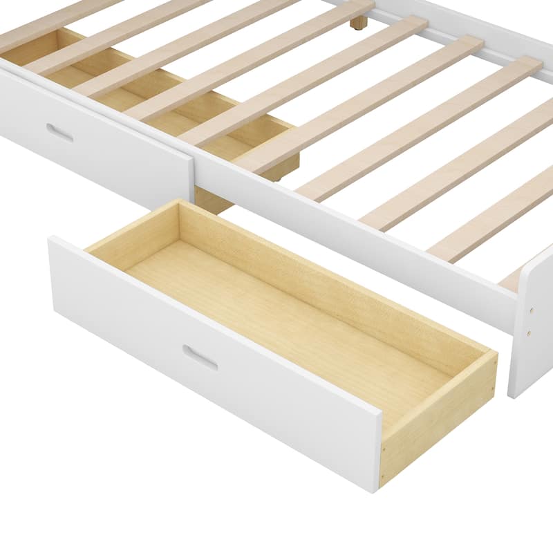 Roomfitters Twin Wood Platform Bed with Storage Headboard, Display Shelves and Side Compartments