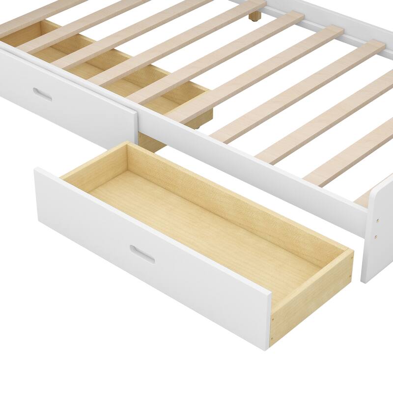 Wood Platform Bed with Storage Headboard, Shelves and 2 Drawers