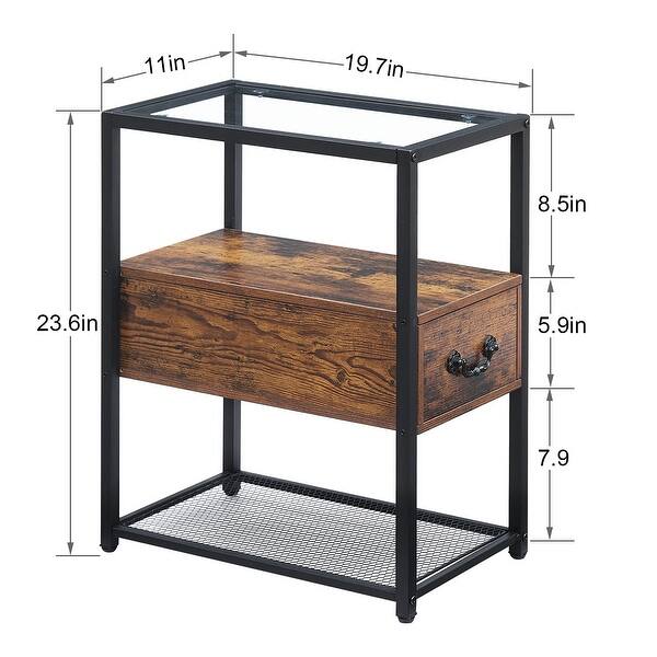 Javlergo Set of 2 Narrow Tempered Glass End Table, Modern Tall ...