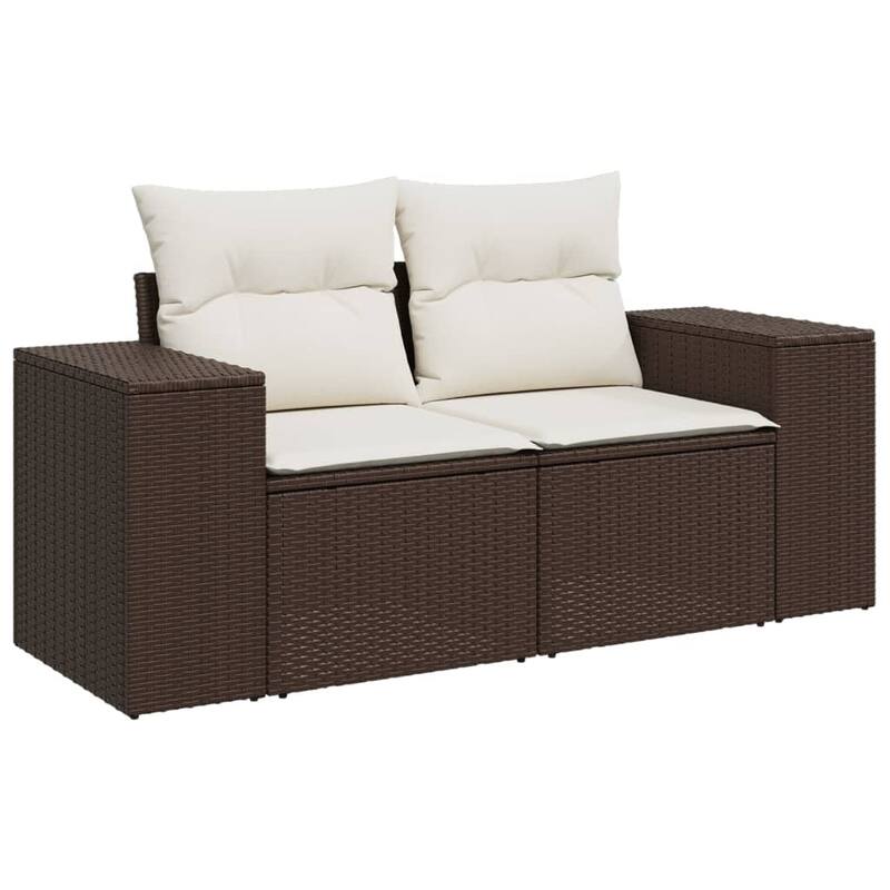 vidaXL Patio Sofa Set with Cushions Outdoor Furniture 7 Piece Poly Rattan - 24.4 x 24.4 x 27.2