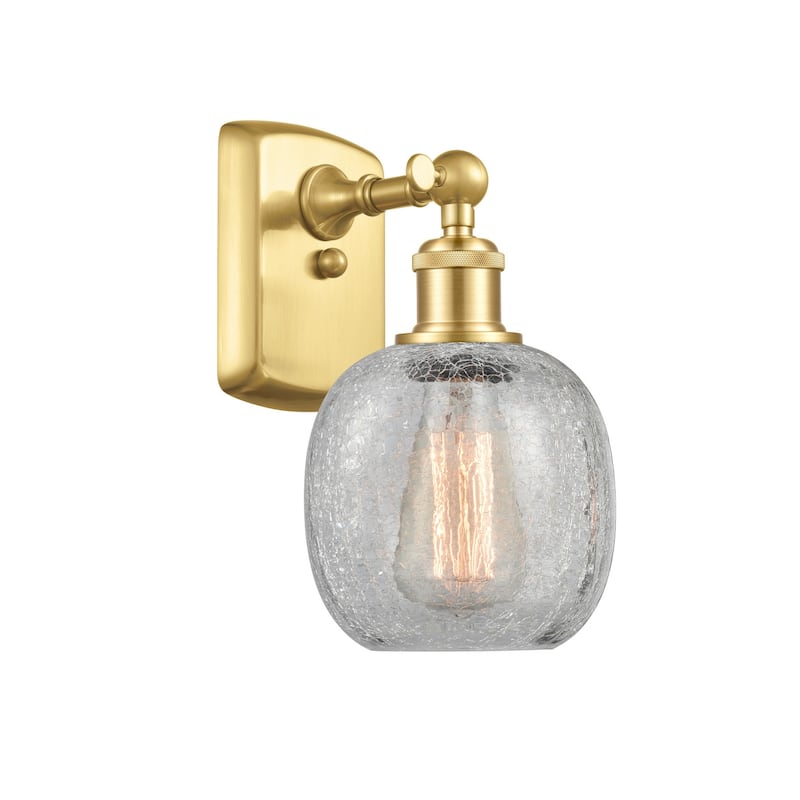 Innovations Lighting 516-1W-11-6 Belfast Sconce Belfast 11" Tall Wall - Satin Gold / Clear Crackle