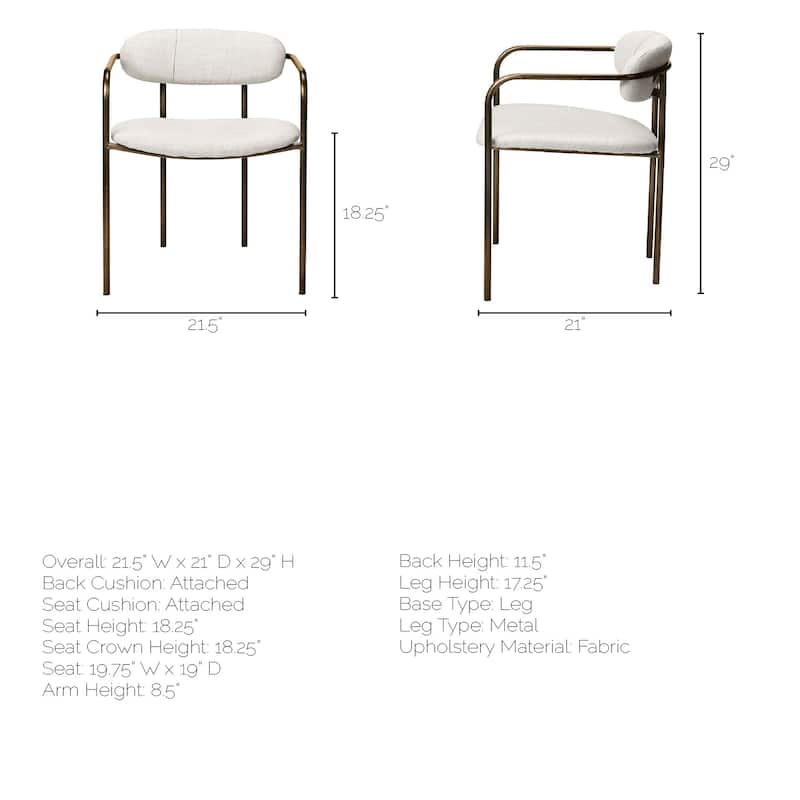 Parker I Cream Fabric Seat Gold Metal Frame Dining Chair - 22"W x 21"D x 29"H