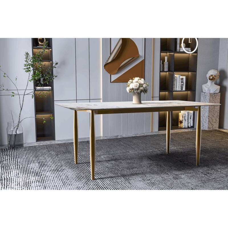 Zinti Rectangular Dining Table with Sintered Stone/Glass Top and Steel Legs