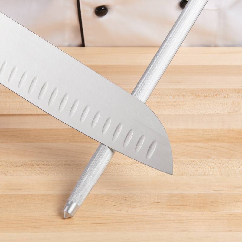 CatCora Knife Sharpening Honing Steel, Professional German Steel For Sharpening Knives, Ergonomic Handle, Non-Slip Base - Silver