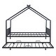 preview thumbnail 5 of 82, Twin/Full Size Metal House Bed with Twin Size Trundle, Playhouse Bed Montessori Bed House Platform Bed with Roof Frame for Kids