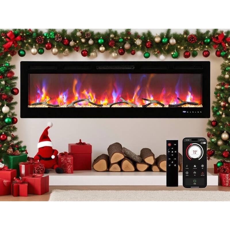 Recessed or Wall Mounted Electric Fireplace, WiFi & Alexa, Led Touch Screen - 60"