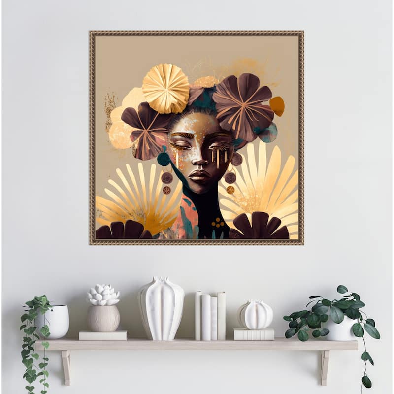 Tribal Bokeh by Bella Eve Framed Canvas Wall Art Print - Sylvie Beaded Gold