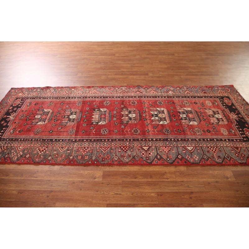 Geometric Hamedan Persian Vintage Runner Rug Hand-Knotted Wool Carpet - 3'9"x 9'5"