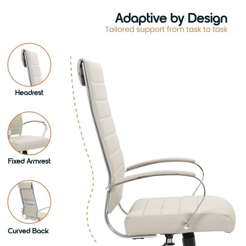 Benmar Leather Executive Office Chair with Chrome Frame, Adjustable Height, Tilt Lock, 360° Swivel, and Smooth Rolling Casters