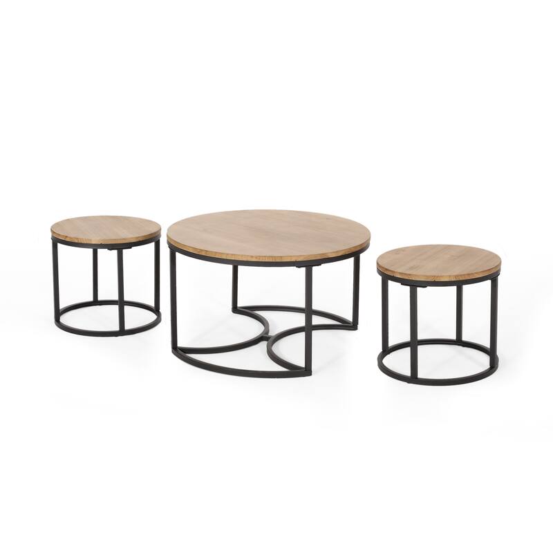 Gerrish Modern Industrial Coffee Table Set by Christopher Knight Home - Antique Brown+Black