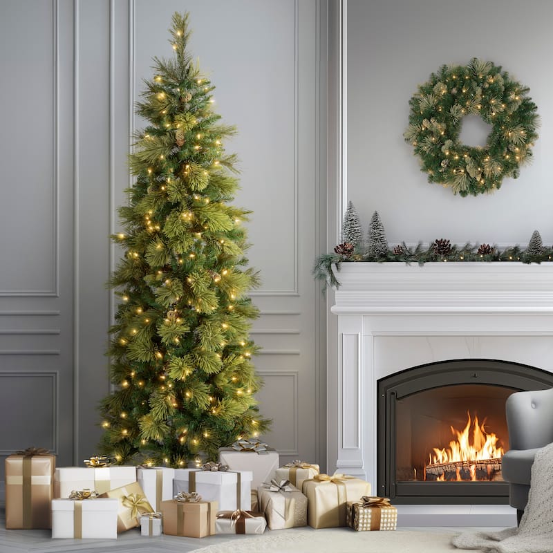 National Tree Company 6.5 ft. Carolina Pine Slim Tree with Clear Lights - 6.5 Foot