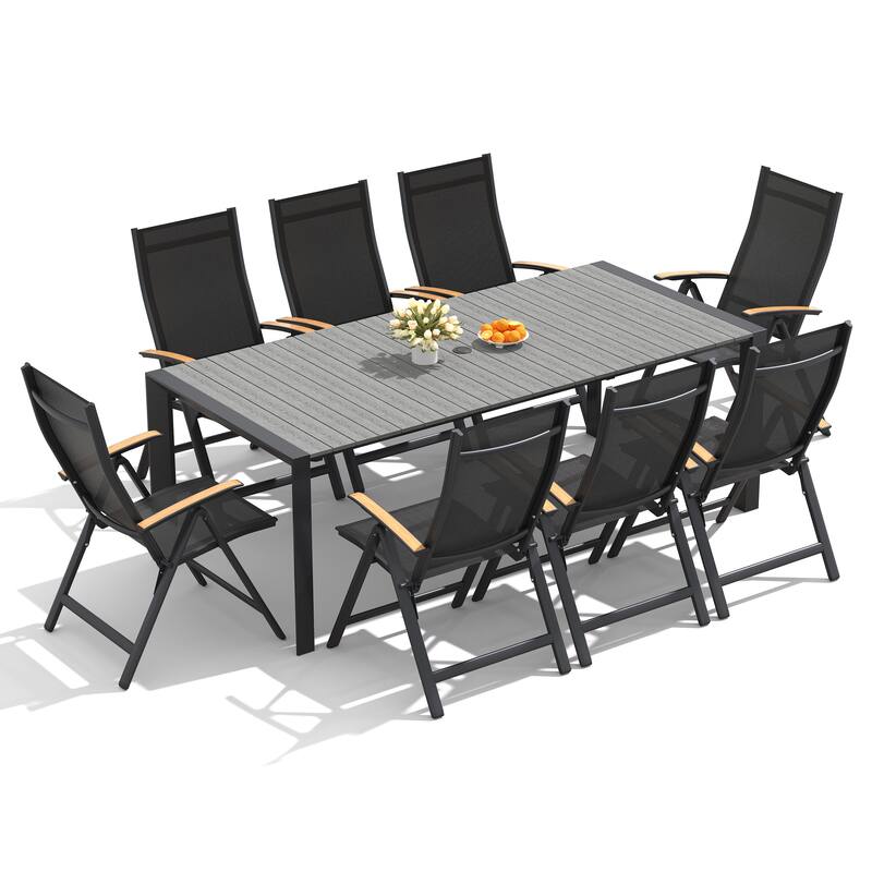7/9/11-Piece Outdoor Dining Set Patio Aluminum Dining Table and Adjustable Folding Chairs
