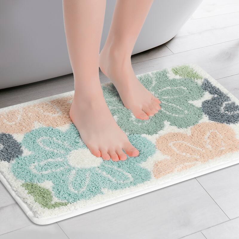 Non Slip Bath Mat for Bathroom Absorbent Fluffy Soft Bathroom Mat Microfiber Bathroom Floor Rug - Flower-1