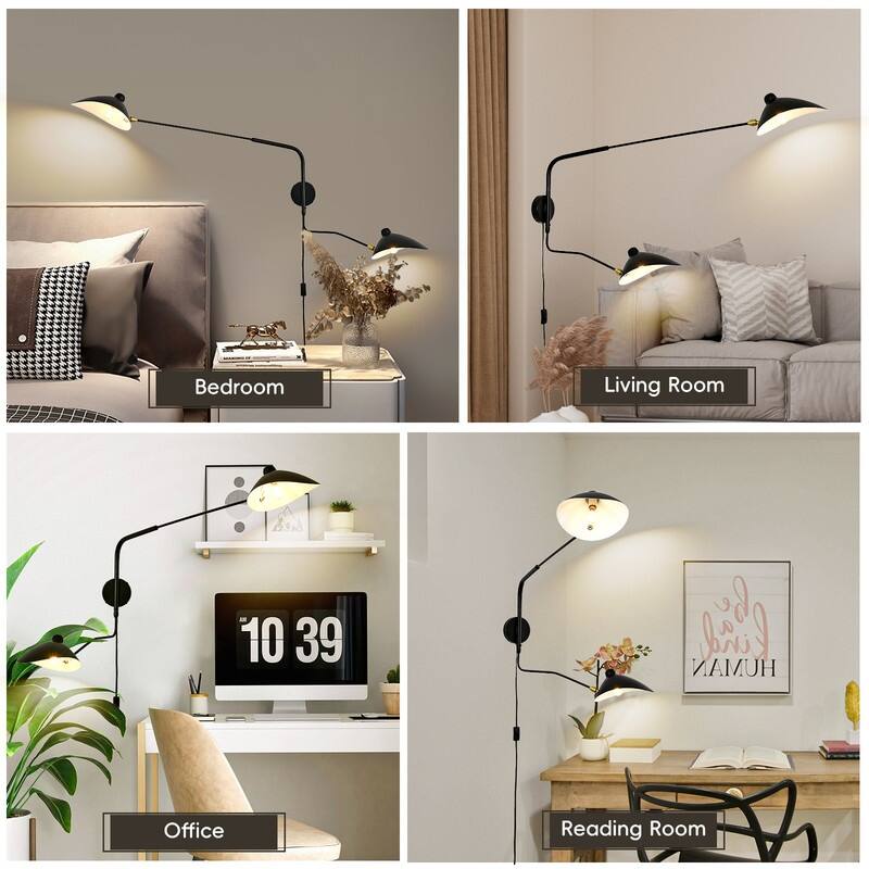 Modern Swing Wall Sconce 2-Light Black Wall Adjustable Lamp Indoor