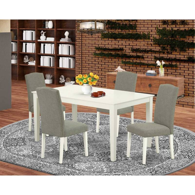 HomeStock 5-Pc Linen White Finish Solid Wood Top-Rectangular Dining Room Set-Seats 4