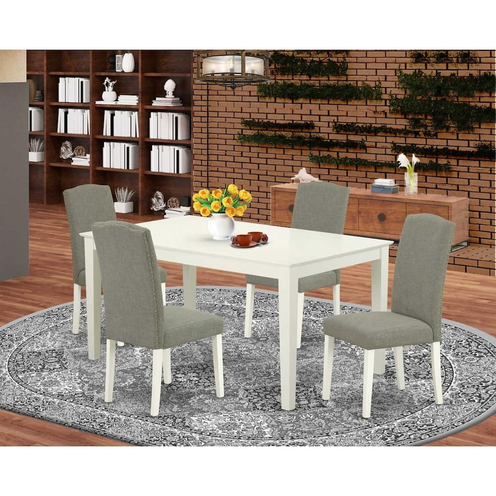HomeStock 5-Pc Linen White Finish Solid Wood Top-Rectangular Dining Room Set-Seats 4