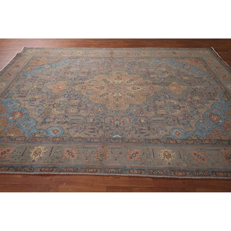 Gray Tabriz Persian Vintage Rug Hand-Knotted Wool Carpet - 8'0"x 10'10"