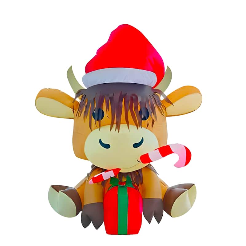Alpine Corporation MAW278 40in Tall Highland Cow Inflatable Christmas Decoration with Cool White LED Lights Holiday Yard Display