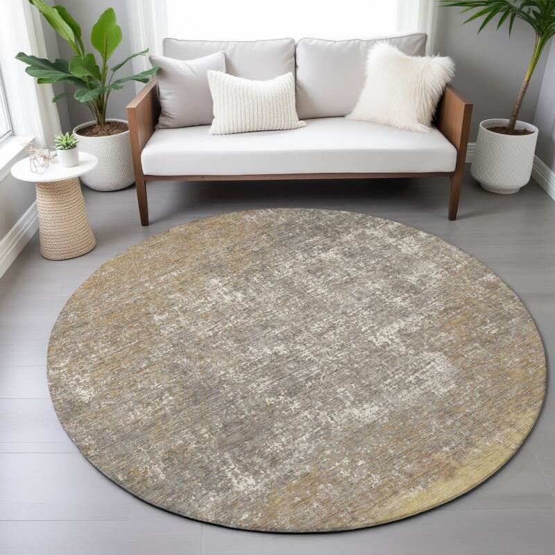 Machine Washable Indoor/Outdoor Border Ombre Chantille Rug