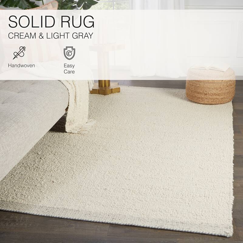 Jayda Handmade Solid Cream/ Light Gray Area Rug
