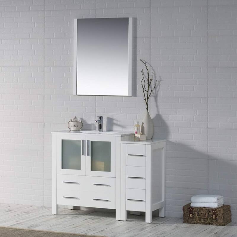 Blossom 42" Solid Wood Bathroom Vanity w/ Ceramic Sink & Side Cabinet