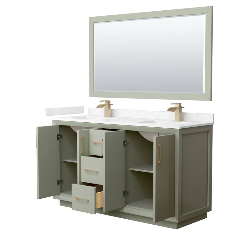 Strada 60-Inch Double Vanity Set, Cultured Marble Top, 58-Inch Mirror