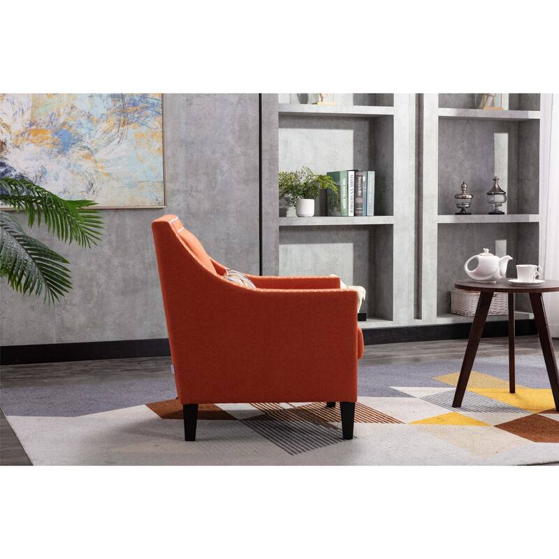 Linen Nailhead Accent Solid Wood Leg Living Room Armchair
