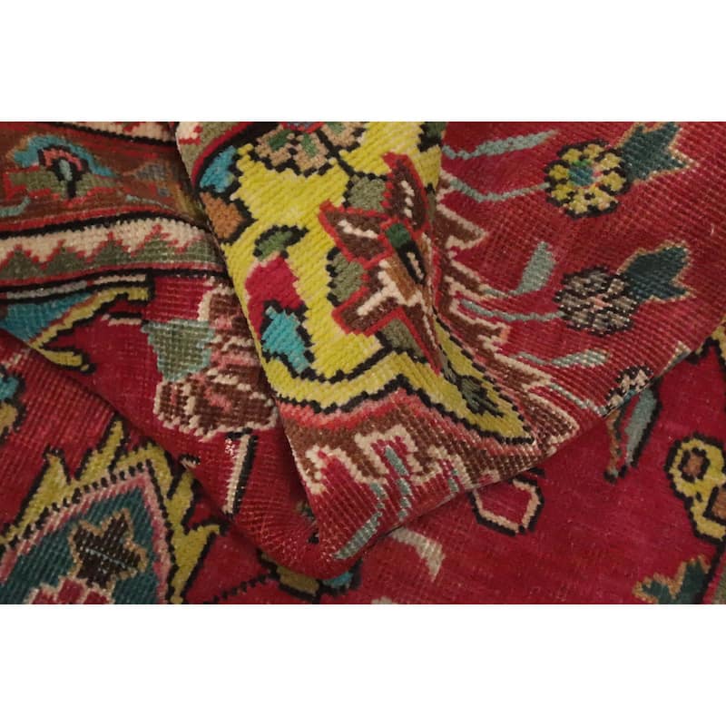 Hand Knotted Oriental 100% Wool Carpet Traditional Floral Red Tabriz Runner Rug - 13' 4'' X 2' 10''