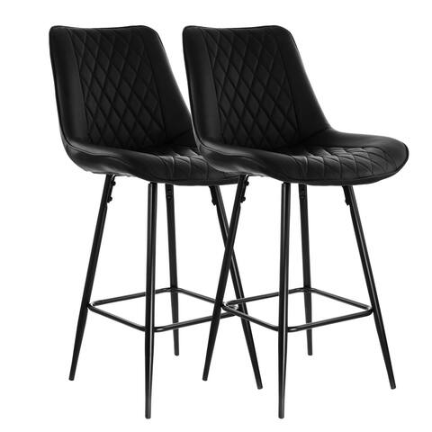 Elama Diamond Stitched Faux Leather Modern Bar Chair Black with Metal Legs Set of 2