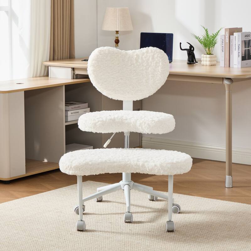 Rossetta Cute Fluffy Design Criss Cross Desk Chair with Lumbar Support and 360-Degree Swivel Footstool - Beige