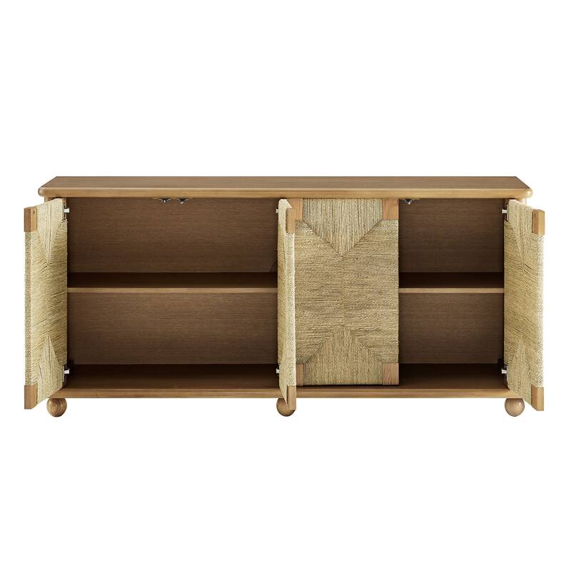 Marola 71 Inch Oak Wood Seagrass Sideboard