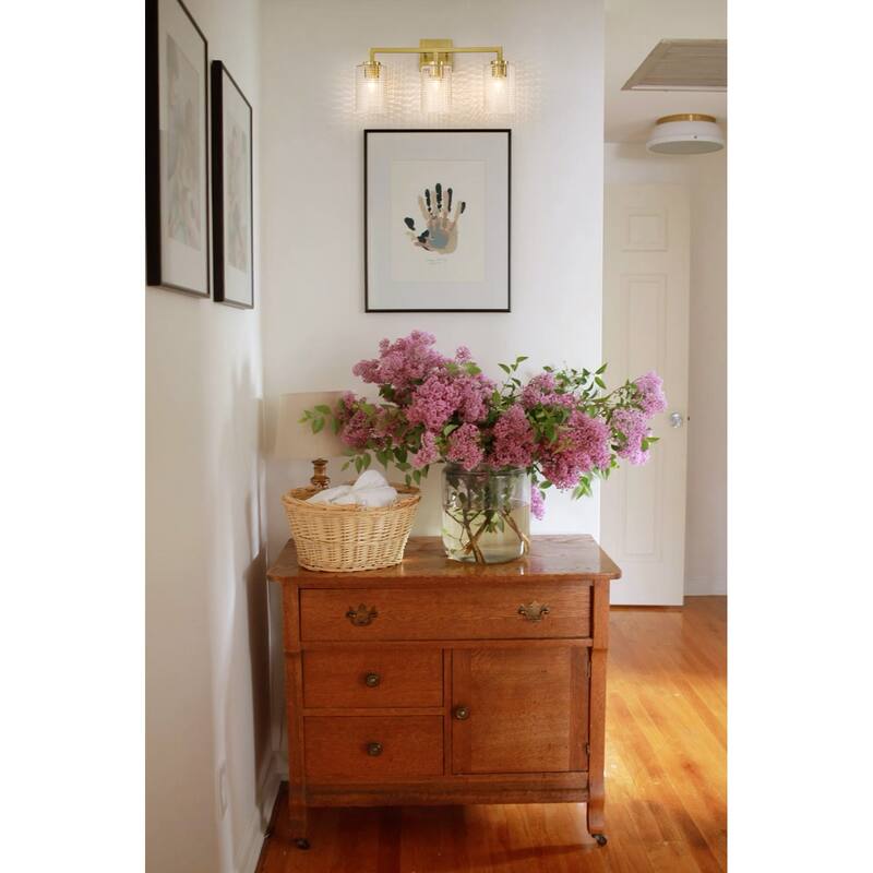 3/4-Light Modern Glass Wall Sconce Bathroom Vanity Light with Grid Glass Shades